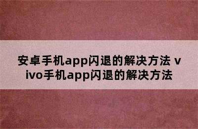 安卓手机app闪退的解决方法 vivo手机app闪退的解决方法